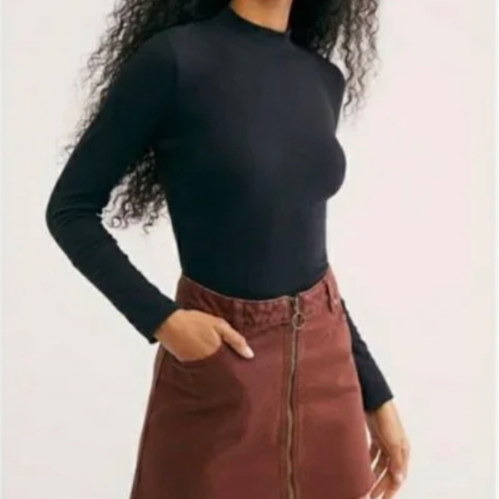 Free People We the Free Rust Zip Up Denim Mini Skirt 100% Cotton Denim Size 26